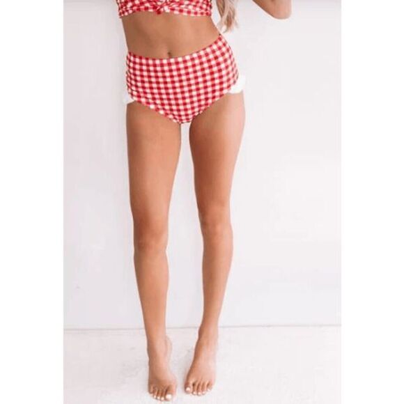 Coral Reef Women's retro red & white gingham ruffle swim bottom XXL (18/20) - Picture 1 of 7